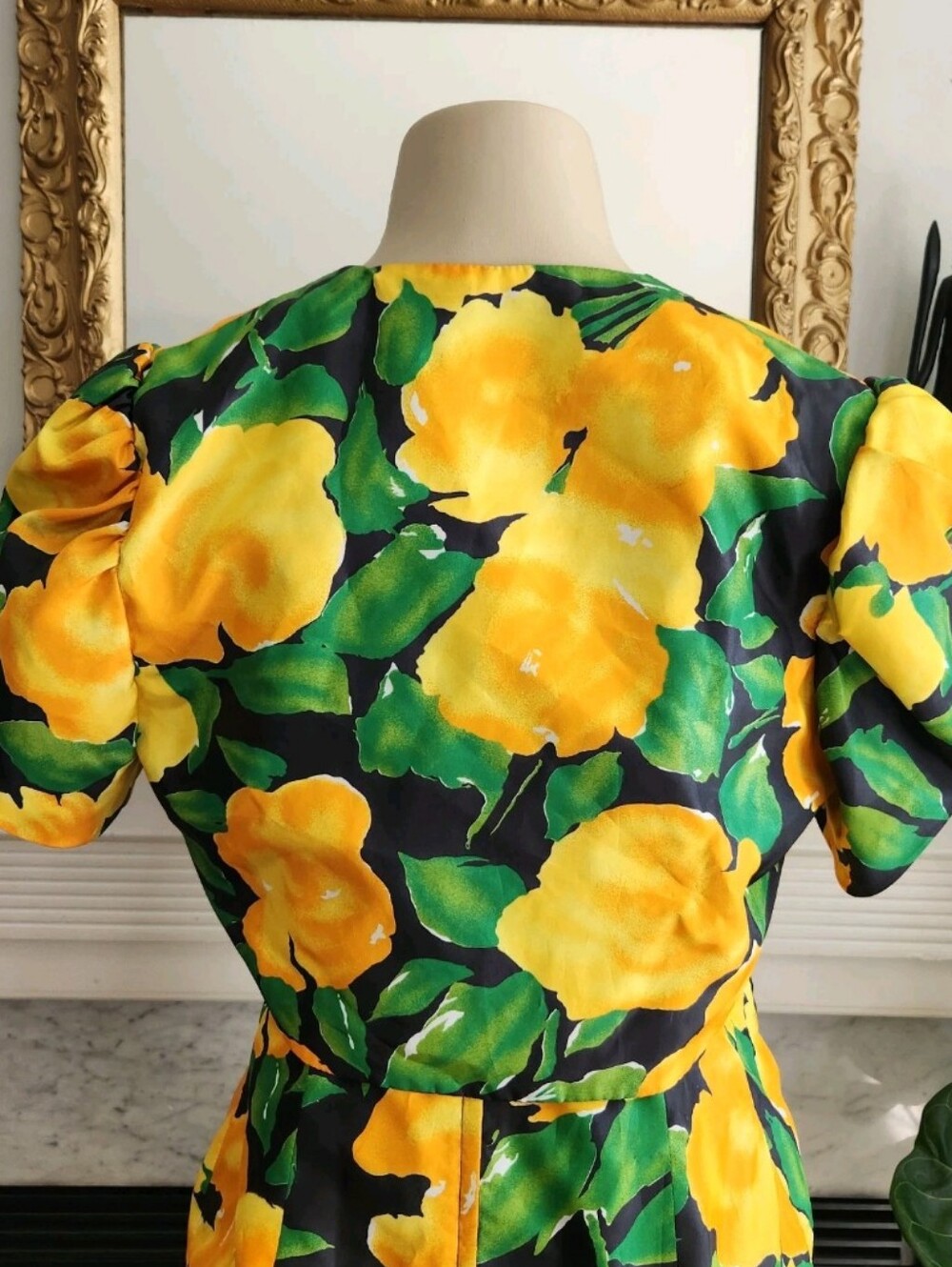 Vintage 90s Yellow Floral Dress Set Size 8 Taffeta Ruffle Bolero Resort Vacation - Picture 14 of 14